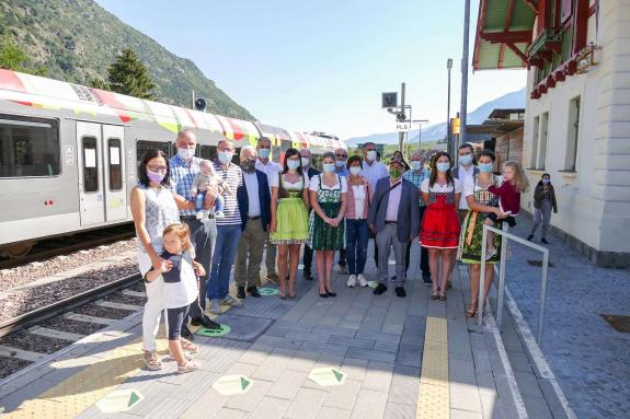 Schlichte Feier zum Jubiläum „15 Jahre Wiederinbetriebnahme der Vinschger Bahn“ am 5. September 2020 in Latsch. Fotos: Sepp